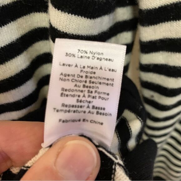 Talbots Black Ivory Striped Lambswool Blend Long Bell Sleeve Sweater Size S - Picture 7 of 10